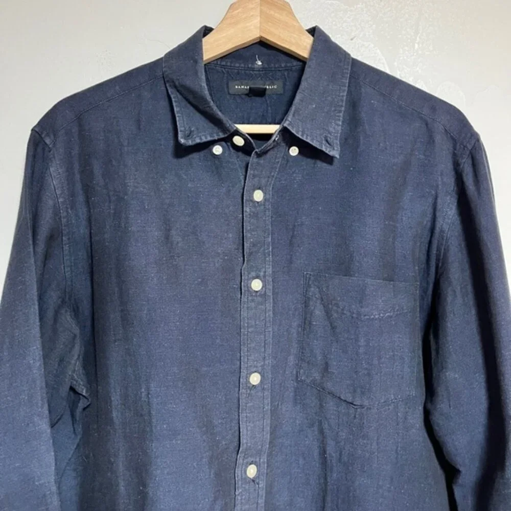 Banana Republic Navy Linen Cotton Long Sleeve Shirt M
